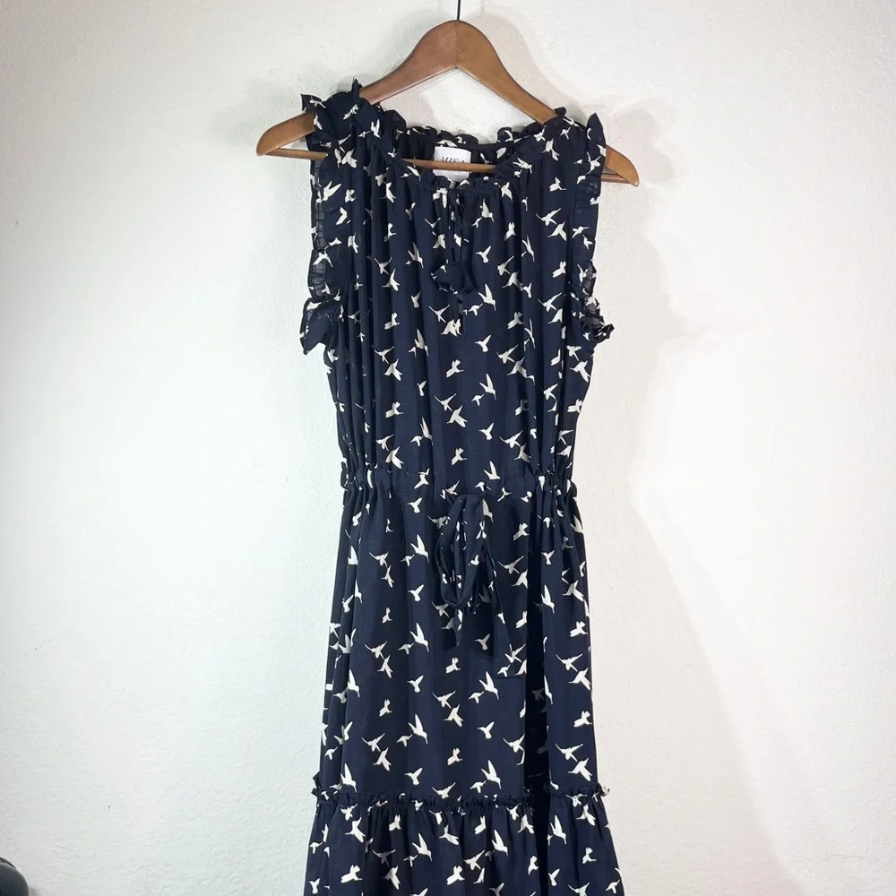 MISA Los Angeles Martina Midi Dress Navy Birds Sz L - Picture 8 of 9